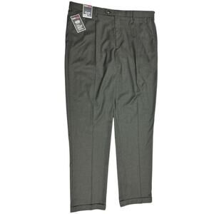 Roundtree Yorke Travel Smart Pants 42x36 Tall Gray Tweed Classic Fit Pleats Cuff